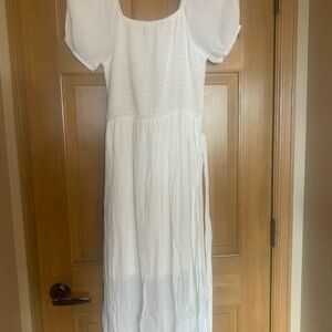 White Smocked Midi Dress